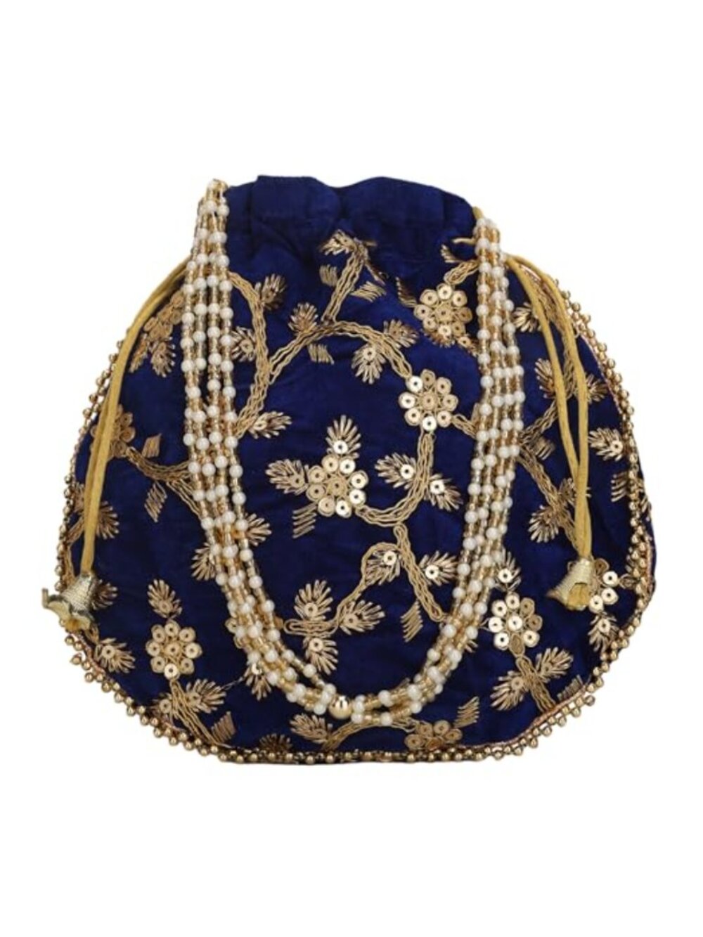 Embroidered Silk Potli Bag Clutch Drawstring Pearl Handle Wedding Party